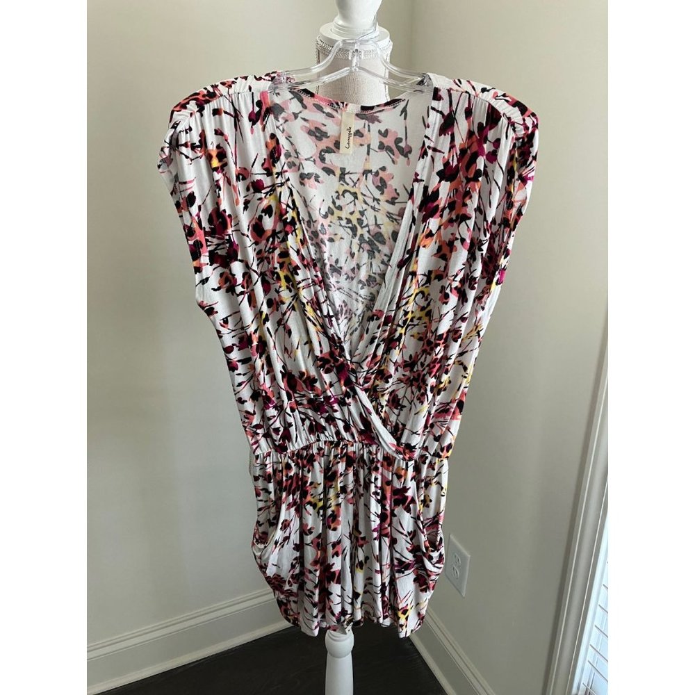 Loveappella V-Neck Colorful Floral Print Cap Sleeve Romper Size Small